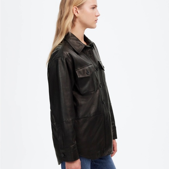 Madewell Washed Leather Shirt-Jacket black - Picture 2 of 5